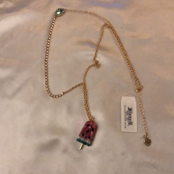 Betsey Johnson Gold Tone Watermelon Popsicle Pendant Necklace Cup Chain NWT - Picture 2 of 16
